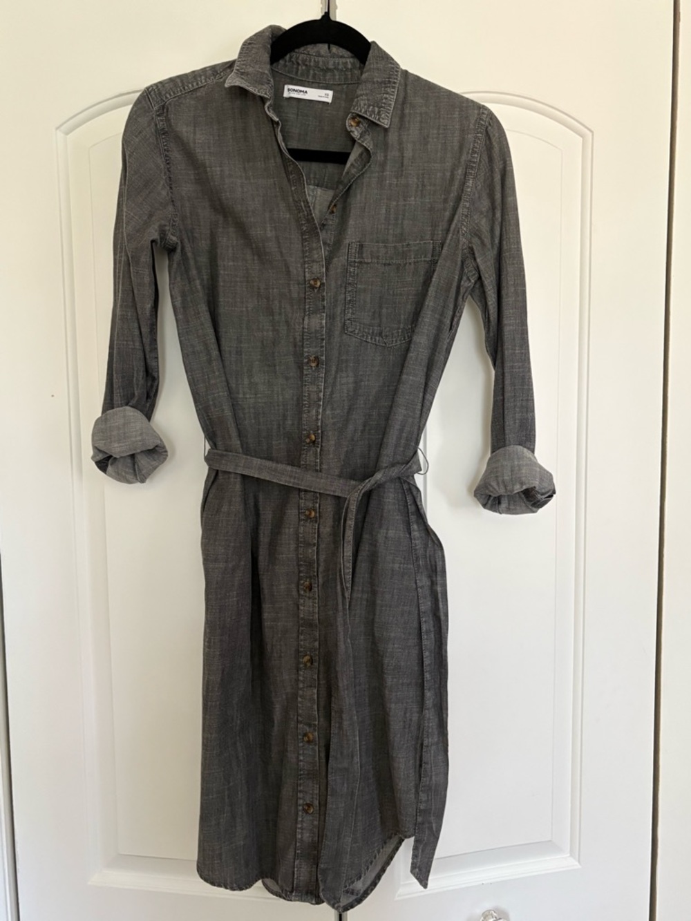 Sonoma Gray Button-Front Midi Shirt Dress